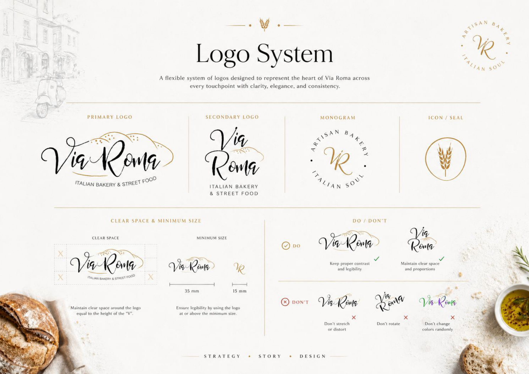 Via Roma logo system from the supplied brand presentation