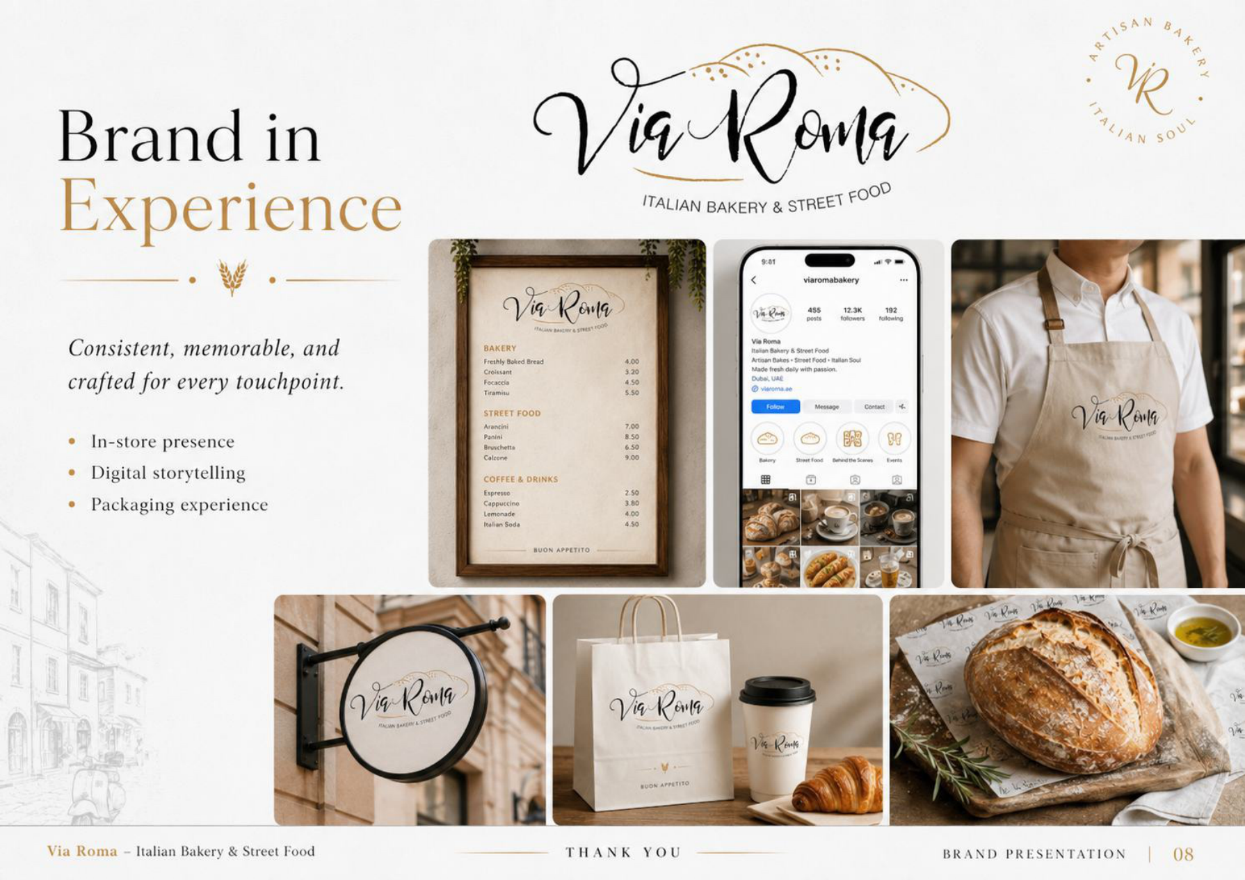 Via Roma brand in experience from the supplied brand presentation